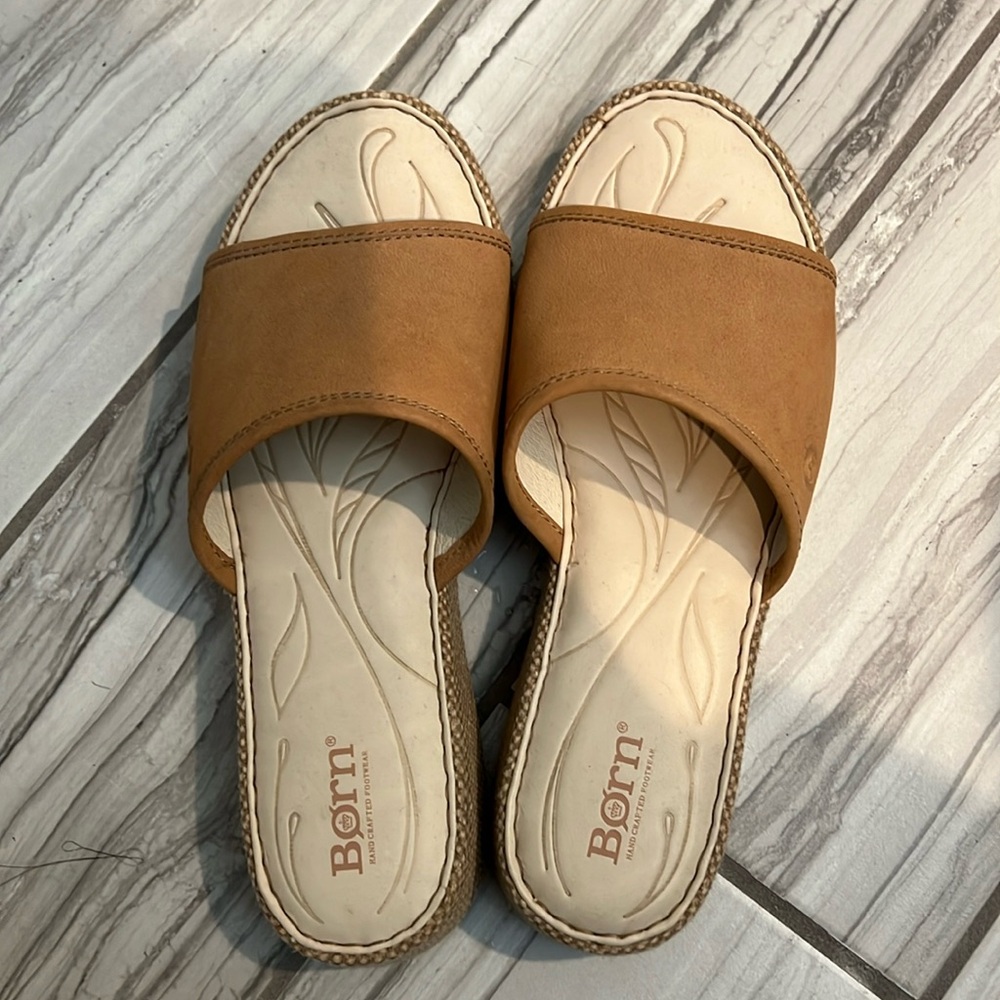 NWOB! Born Tan Slide Wedge Sandals